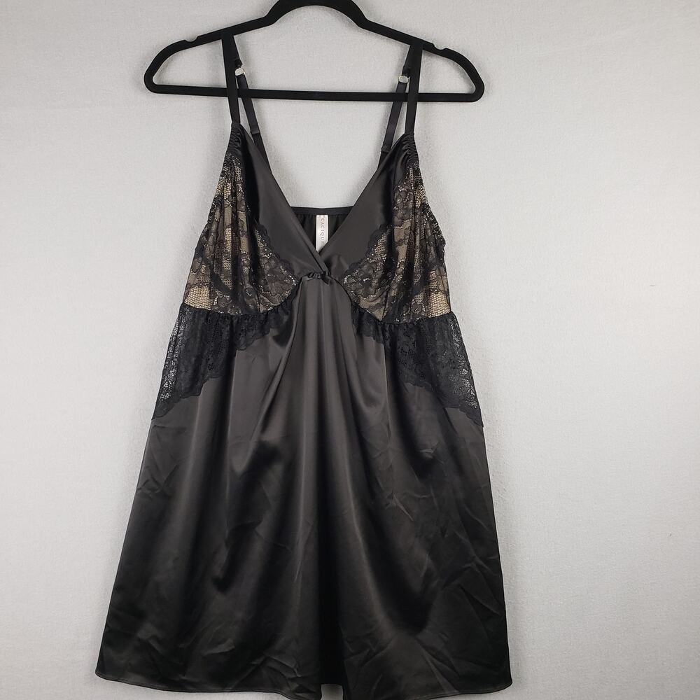 Cacique Plus Size 14/16 Slip Dress Black Satin Lace Mini Nightie‎ Dark Fairy
